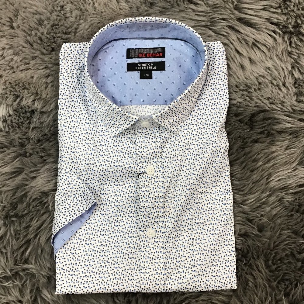 Ike Behar | Men's Button Down Shirt | White & Blue | Large